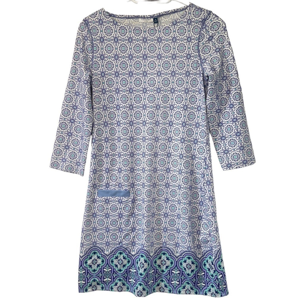 Cabana Life Blue Patterned Cabana Shift UPF 50 Sun Protection Dress Size XS